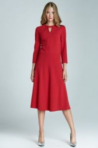 Sukienka z subtelnym pęknięciem na dekolcie i asymetrycznym marszczeniem - czerwony - S68